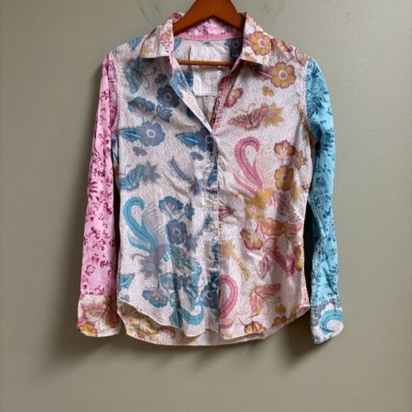 Cino Womens Patchwork Artsy Button Up Shirt Size XS Boho Hippie Festival Paisley - Picture 1 of 10